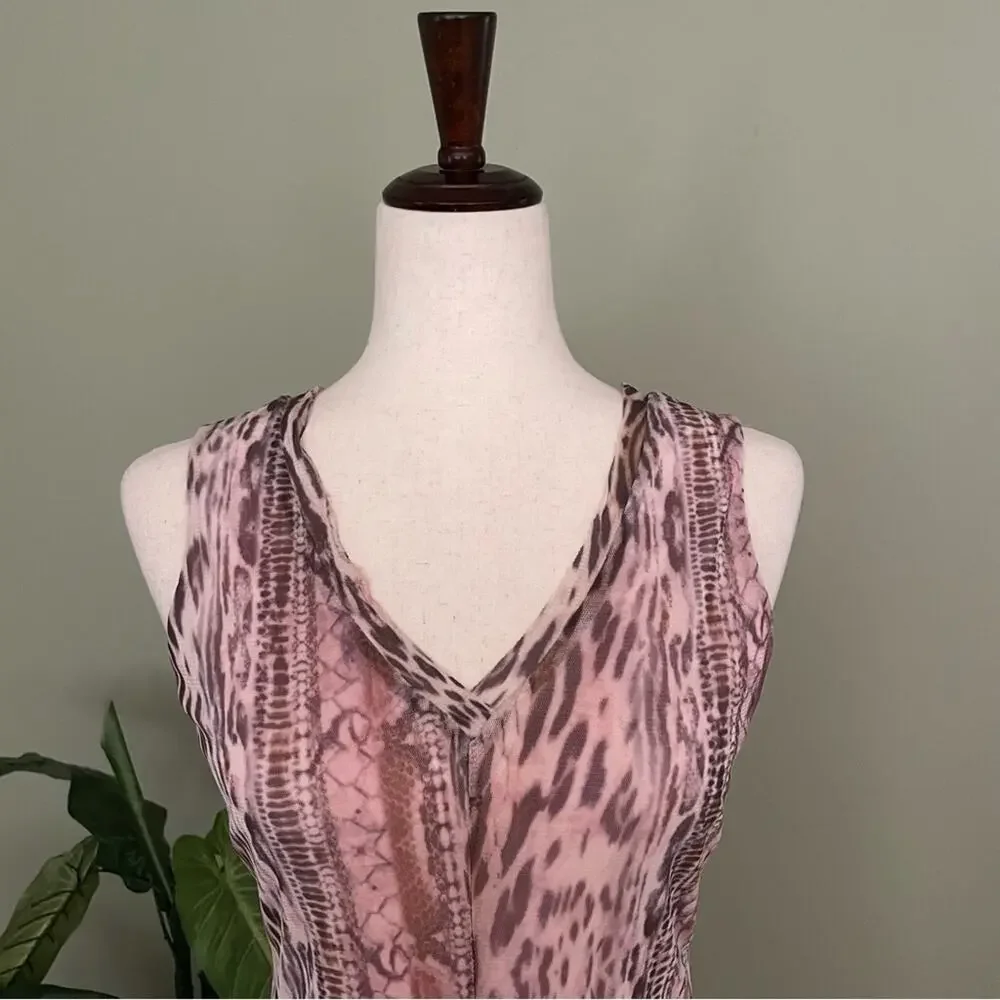 T Tahari Midi Dress Sheer Overlay Animal Print V-Neck Pink Brown XS - Picture 3 of 10